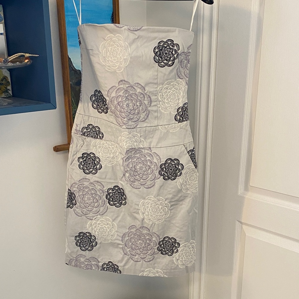 Strapless Floral Dress in Gray and Black